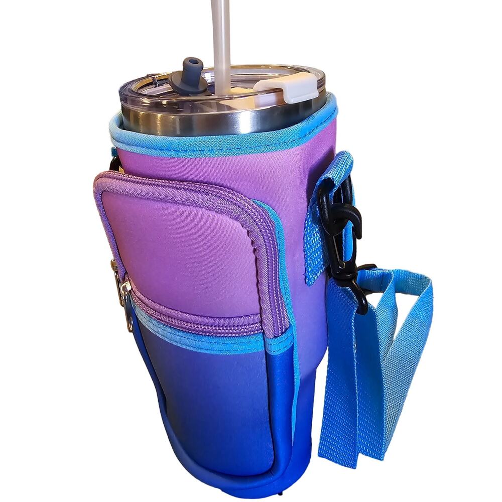 New 30/40 oz Water Bottle Velcro Wrap Protector with Pockets Adjustable Strap